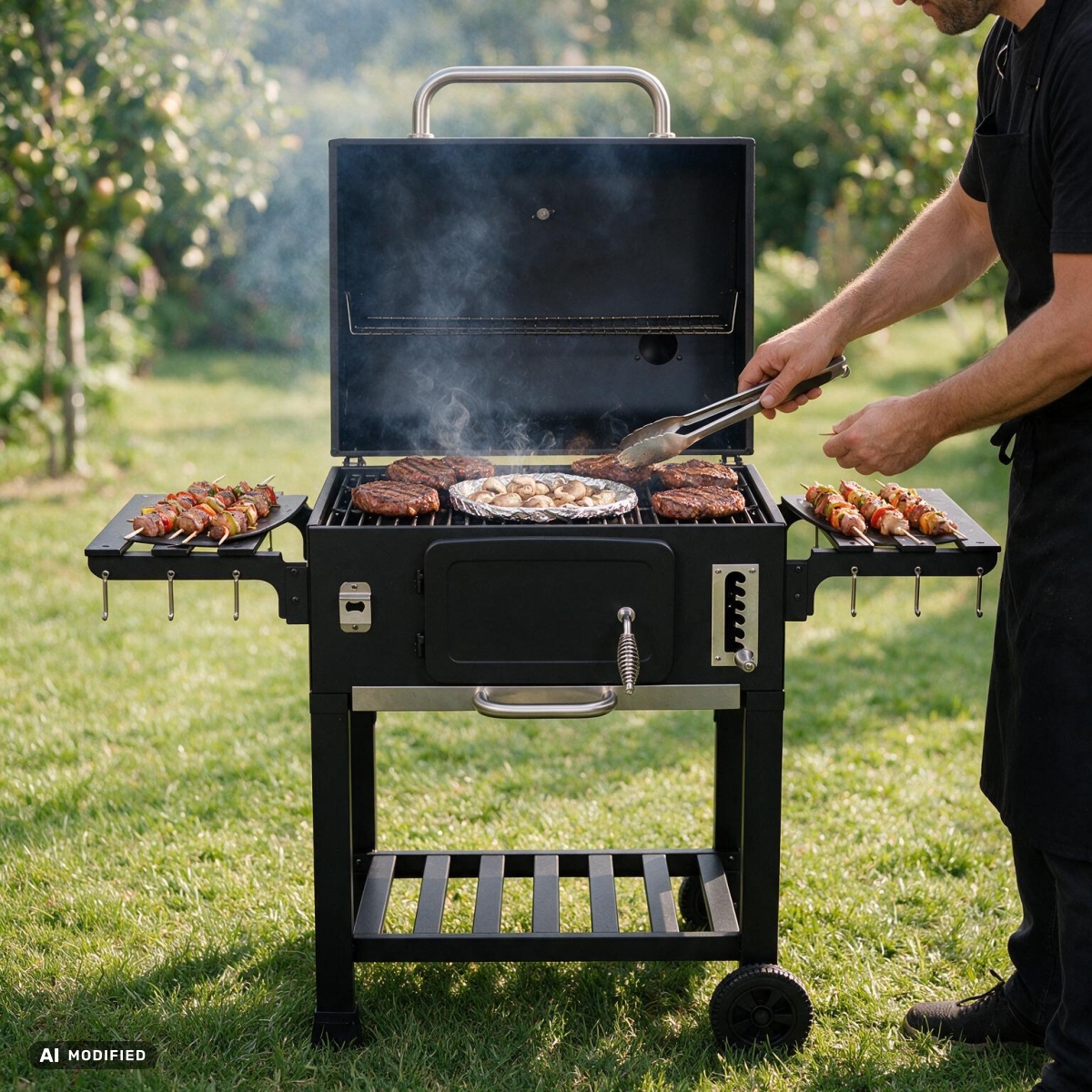 Barbecue americano a carbonella con coperchio -120 x 60 x 113,5 cm | Gastrokitchen
