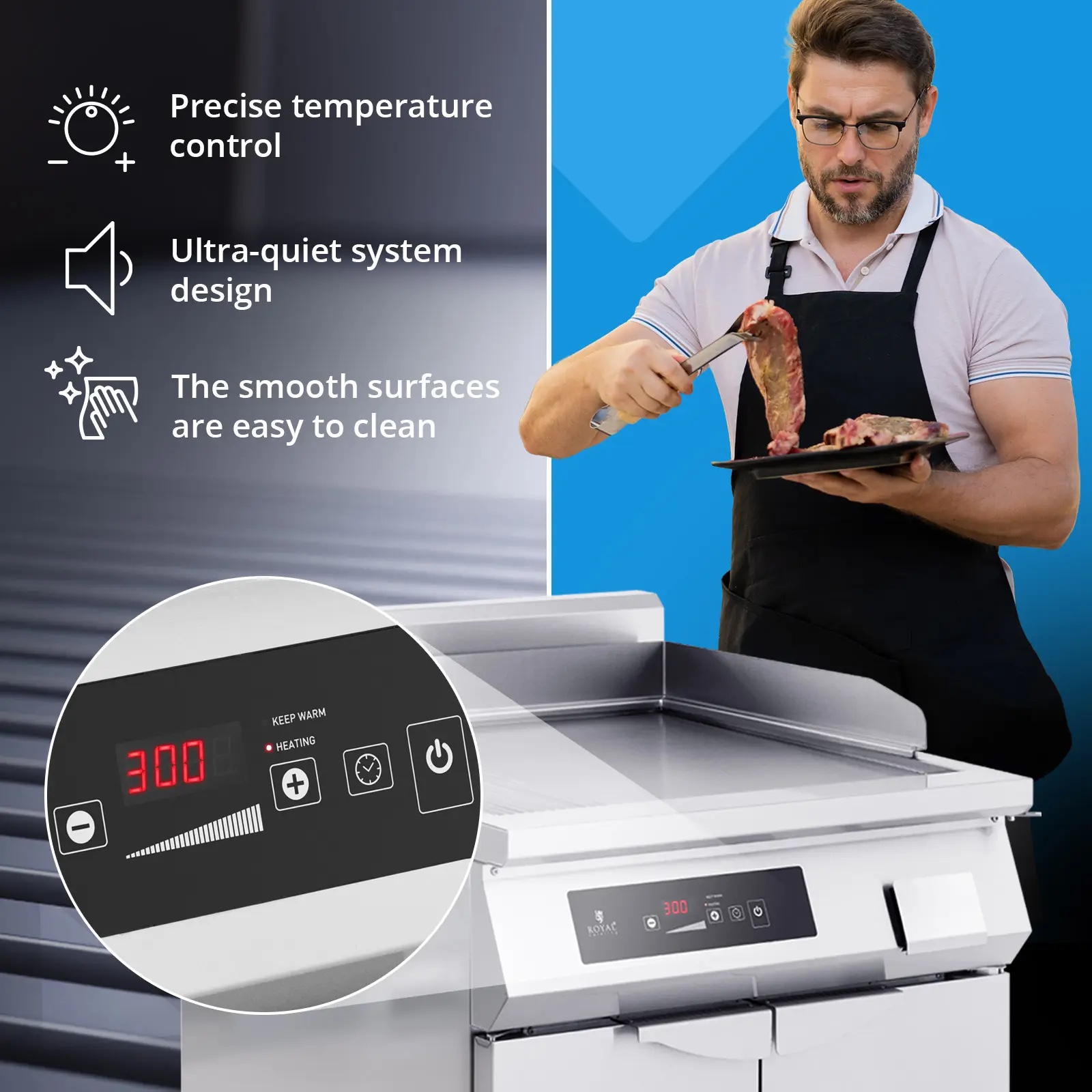 Griglia a induzione - 72 x 61 cm - rigata e liscia - 10 kW | RCIN-700-03