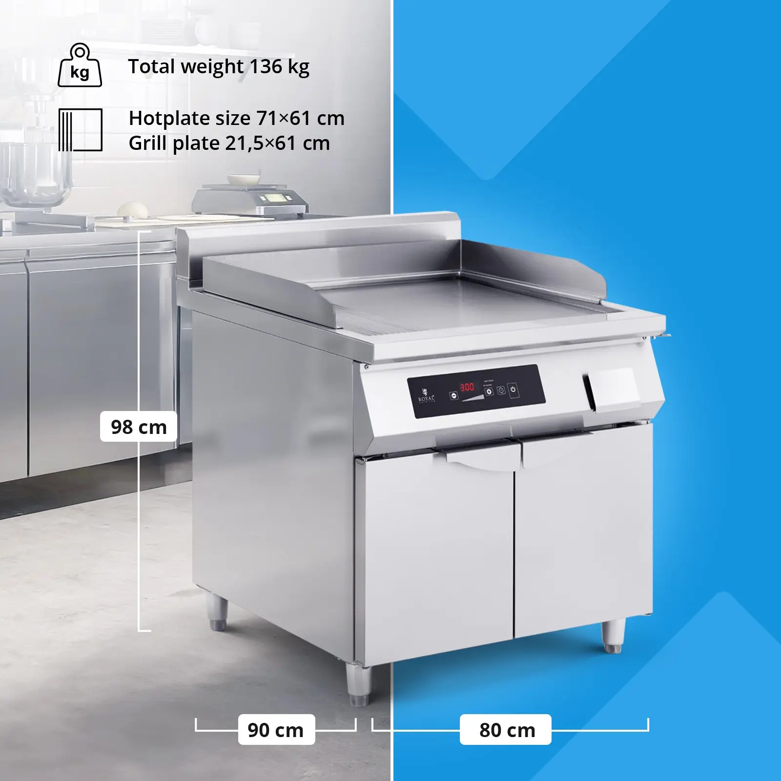 Griglia a induzione - 72 x 61 cm - rigata e liscia - 10 kW | RCIN-700-03