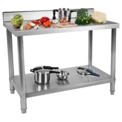 Tavolo da lavoro in acciaio inox - 100 x 60 cm - alzatina posteriore - 250 kg | RCAT-100/60-N