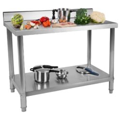 Tavolo da lavoro in acciaio inox - 120 x 60 cm - alzatina posteriore - 250 kg | RCAT-120/60-N