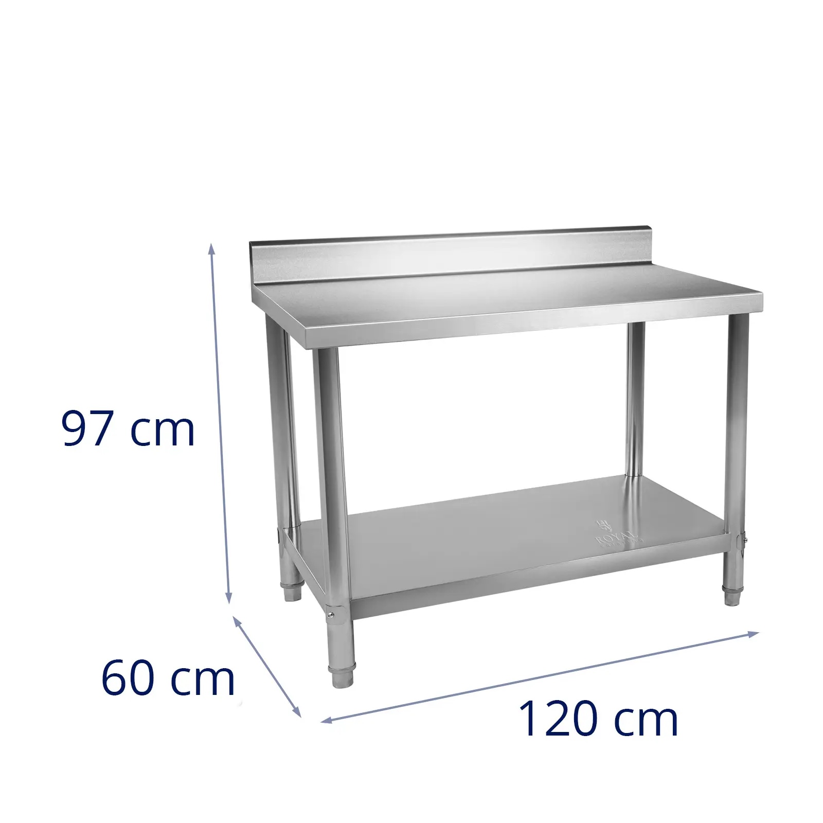 Tavolo da lavoro in acciaio inox - 120 x 60 cm - alzatina posteriore - 250 kg | RCAT-120/60-N