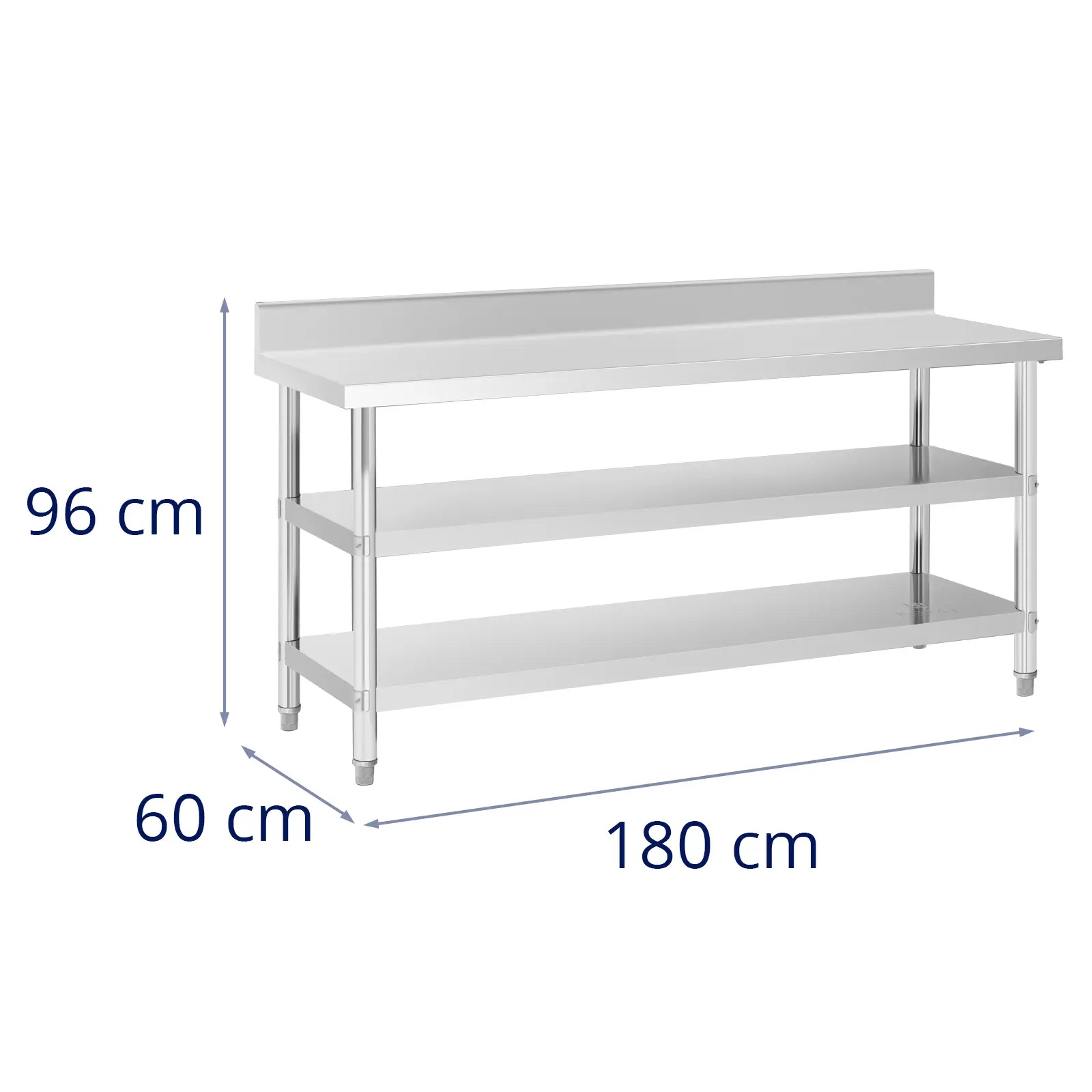 Tavolo da lavoro - 2 ripiani - 180 x 60 cm - bordo posteriore - 500 kg