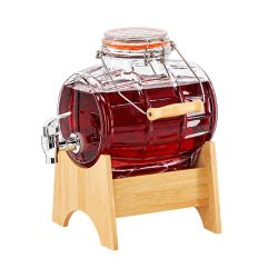Botticella in vetro per bevande con rubinetto e supporto - 3 L